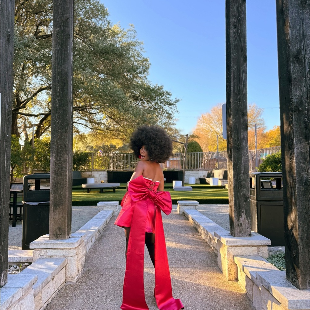 SHEIN Hot Pink Strapless Satin Jumpsuit with Statement Bow